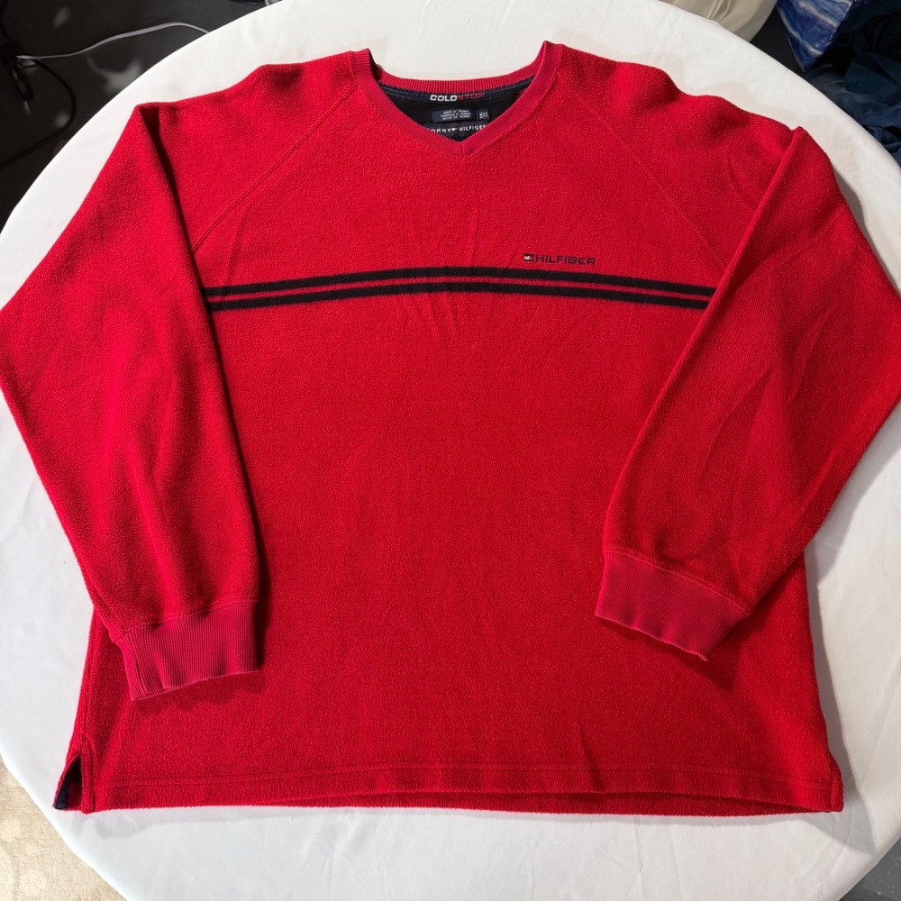 Vintage Tommy Hilfiger Cold Stop Red V-Neck Pullover Sweater Mens XXL Y2K Retro